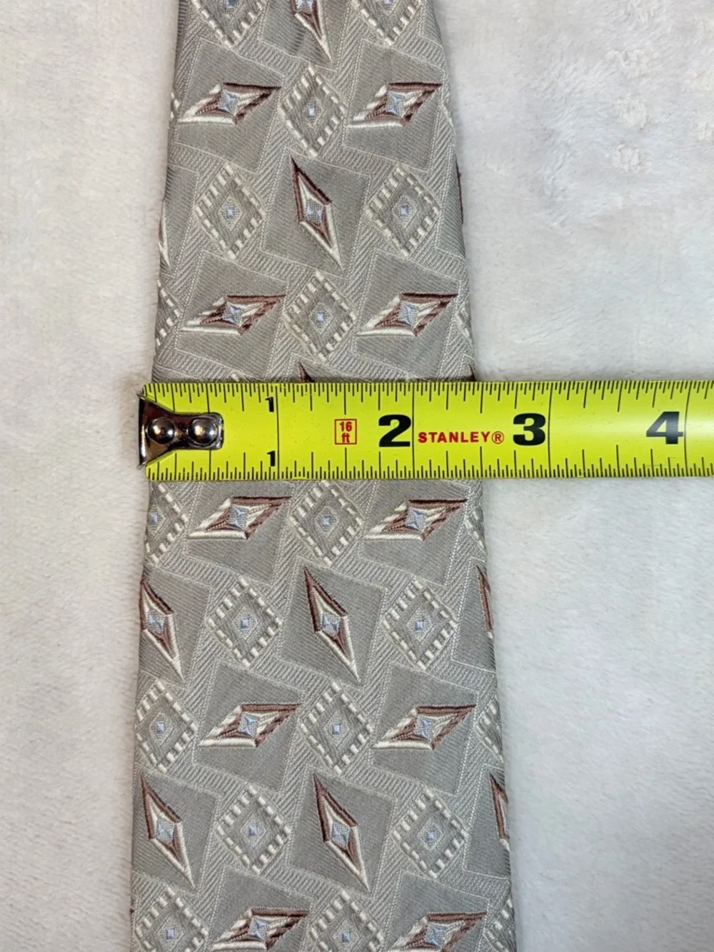 Ermenegildo‎ Zegna Men's Geometric Beige Brown White 100% Silk Satin Tie